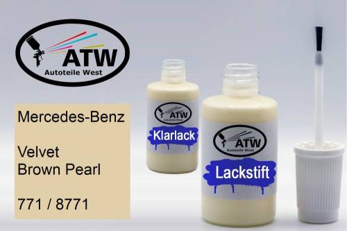 Mercedes-Benz, Velvet Brown Pearl, 771 / 8771: 20ml Lackstift + 20ml Klarlack - Set, von ATW Autoteile West.